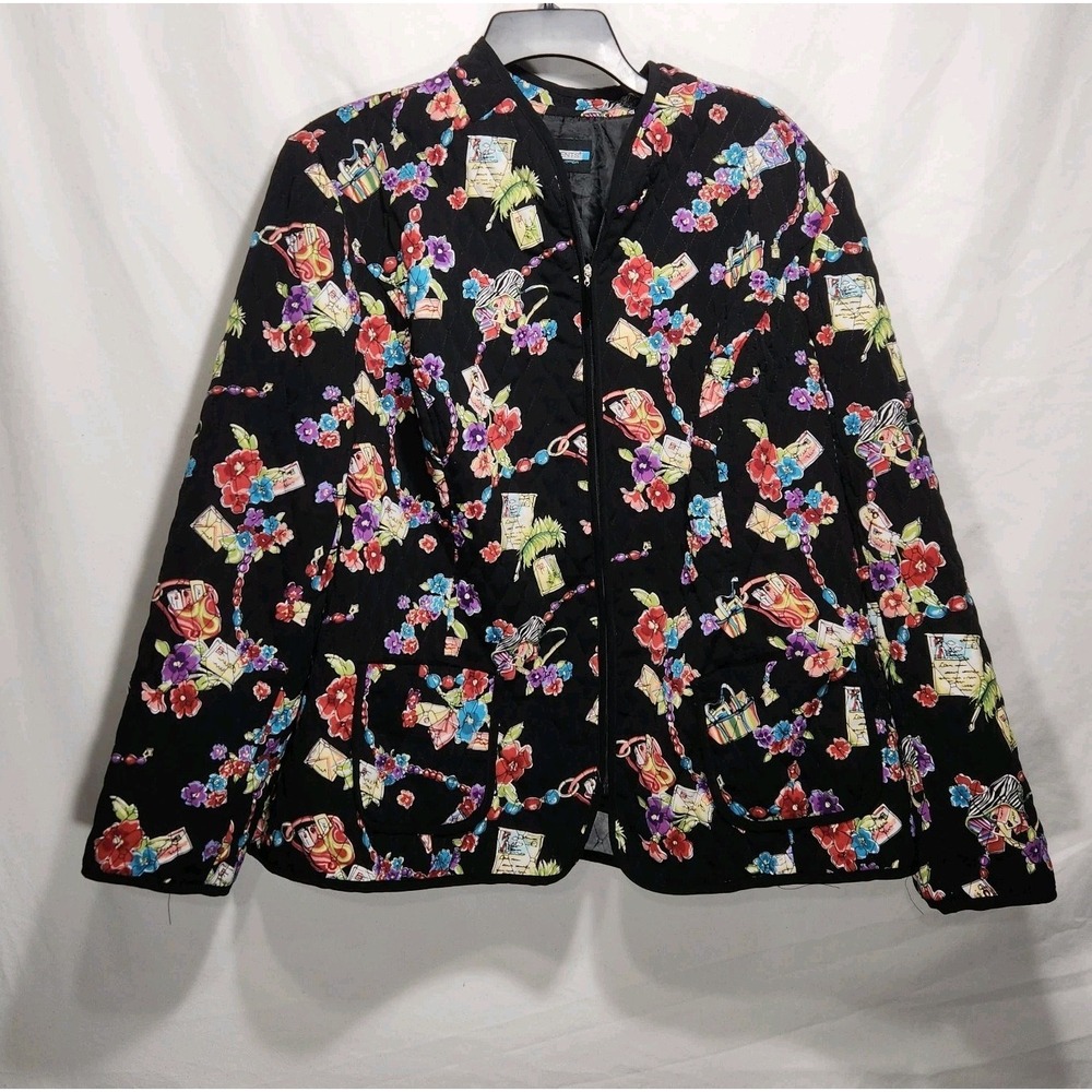 Requirements Womens Quilted Jacket Sixe 2XL Full‎ Zip Long Sleeve Black Artsy